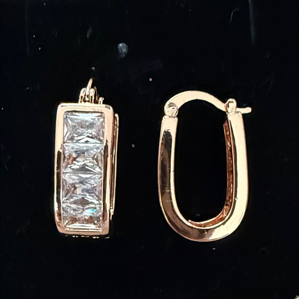 Rose Gold-Tone Hoop Earrings with Clear Crystal Insets - Women Jewelry